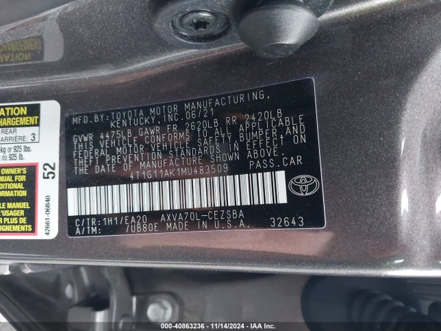 4T1G11AK1MU483509 Toyota CAMRY SE
