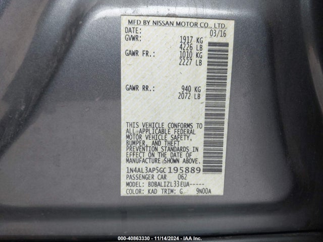 Nissan Altima 2.5 Sv 2016 1N4AL3AP5GC195889 Image 9