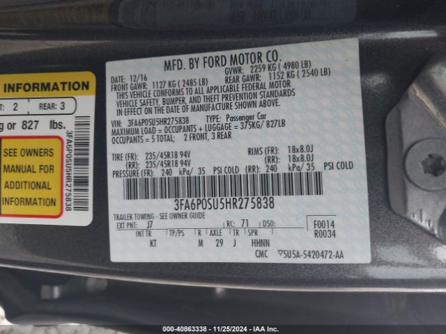 3FA6P0SU5HR275838 Ford Fusion Energi Titanium