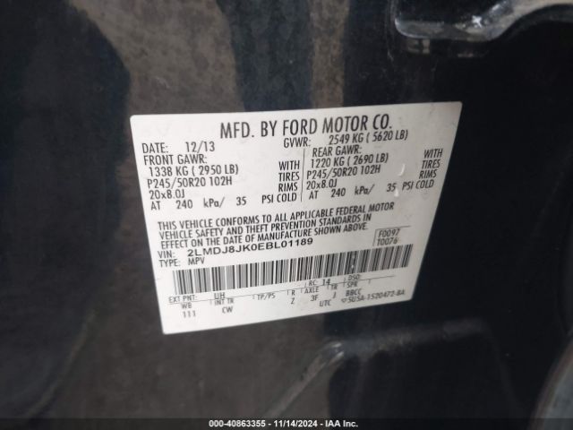 2LMDJ8JK0EBL01189 Lincoln MKX
