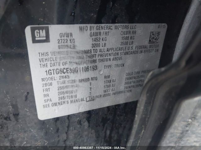 1GTG6CE39G1106193 GMC CANYON SLE