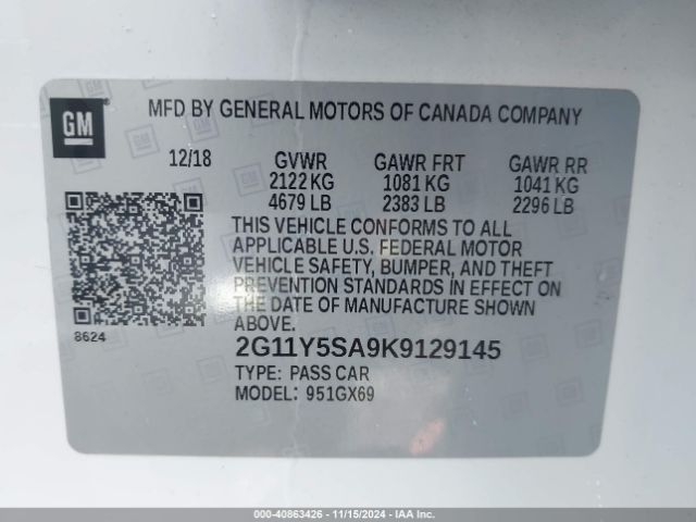 2019 CHEVROLET IMPALA 2G11Y5SA9K9129145 Photo 8