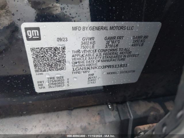 1GNSKNKD3PR511831 Chevrolet Tahoe 4wd Lt