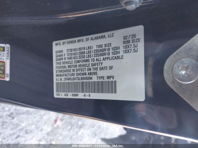 5FNRL6H73LB049394 Honda Odyssey Ex-l/ex-l W/navi   Res