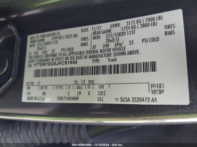 Ford F-150 Lariat 2018 1FTEW1EG6JKC81954 Image 9
