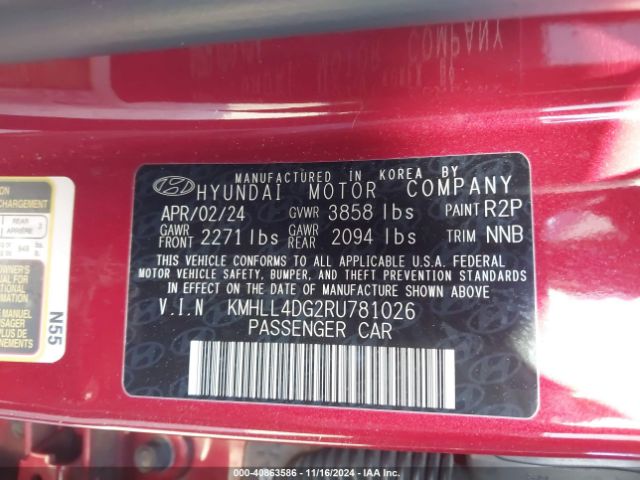 KMHLL4DG2RU781026 Hyundai ELANTRA SE