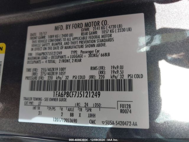 1FA6P8CF7J5121249 Ford MUSTANG GT