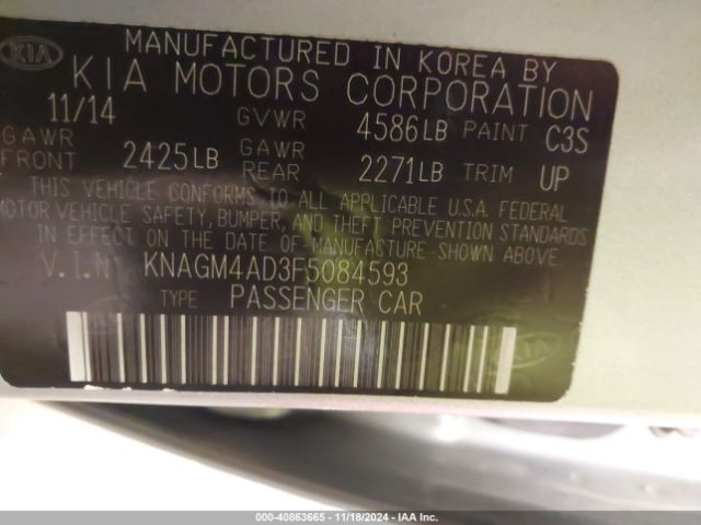 KNAGM4AD3F5084593 KIA OPTIMA HYBRID