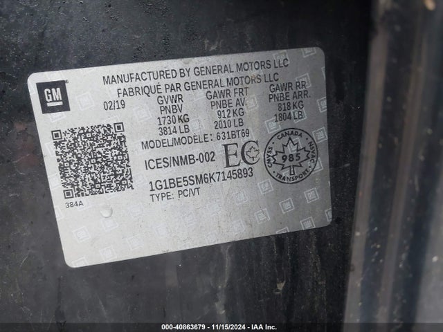 1G1BE5SM6K7145893 Chevrolet CRUZE LT