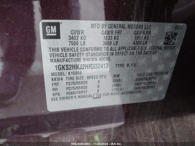 1GKS2HKJ2HR332413 GMC YUKON XL DENALI