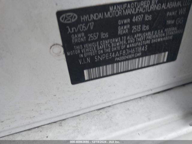 5NPE34AF8JH611843 Hyundai Sonata Limited