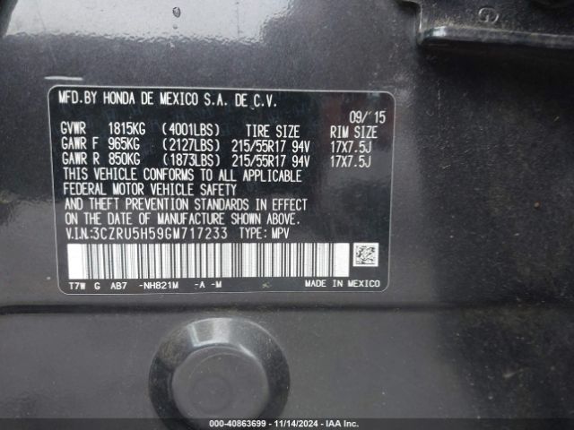 3CZRU5H59GM717233 Honda HR-V EX