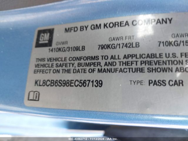 KL8CB6S98EC567139 Chevrolet Spark Ls Auto