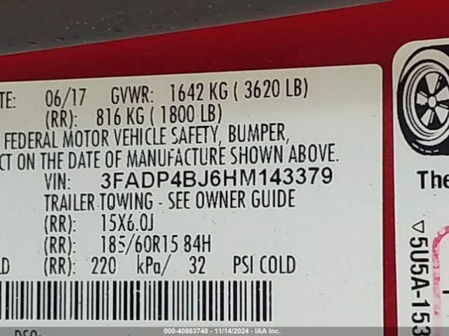 3FADP4BJ6HM143379 Ford FIESTA SE