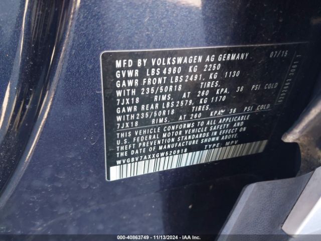 WVGBV7AXXGW520918 Volkswagen TIGUAN SE