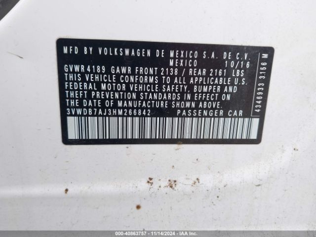 3VWDB7AJ3HM266842 Volkswagen Jetta 1.4t Se