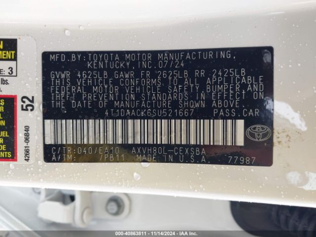 4T1DAACK6SU521667 Toyota CAMRY SE