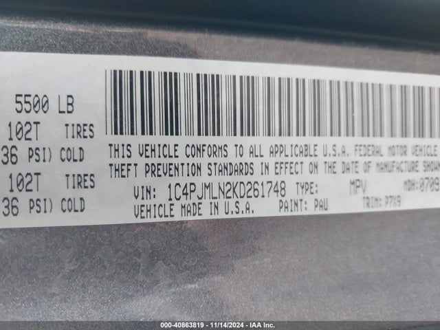 1C4PJMLN2KD261748 Jeep Cherokee Latitude Plus 4x4