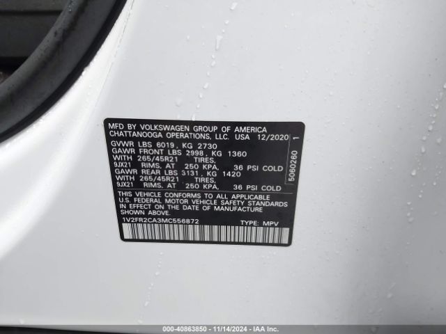 1V2FR2CA3MC556872 Volkswagen Atlas 3.6l V6 Sel Premium R-line