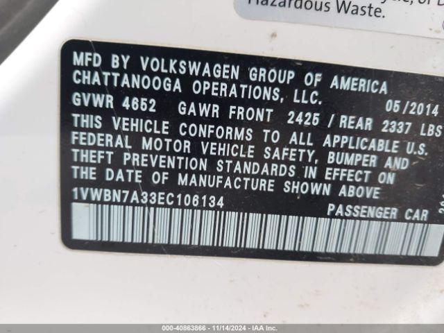 1VWBN7A33EC106134 Volkswagen Passat 2.0l Tdi Se