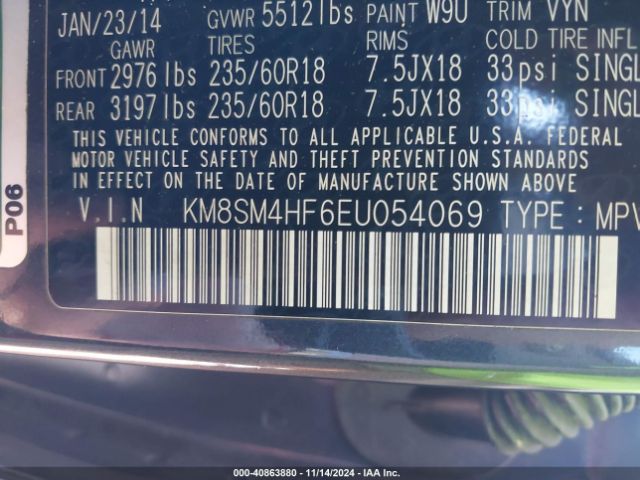 KM8SM4HF6EU054069 Hyundai Santa Fe Gls
