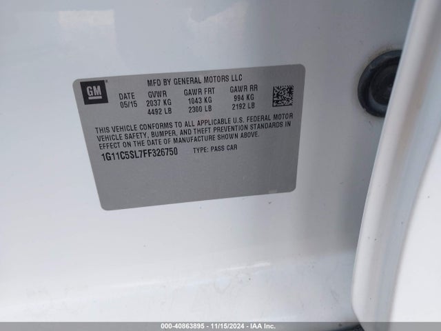 Chevrolet MALIBU 1LT 2015 1G11C5SL7FF326750 Image 9