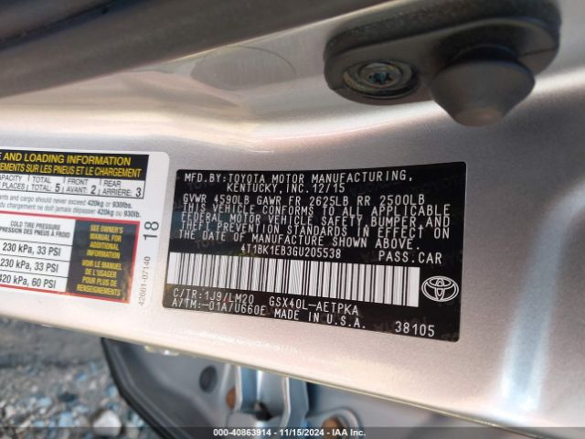 4T1BK1EB3GU205538 Toyota AVALON LIMITED