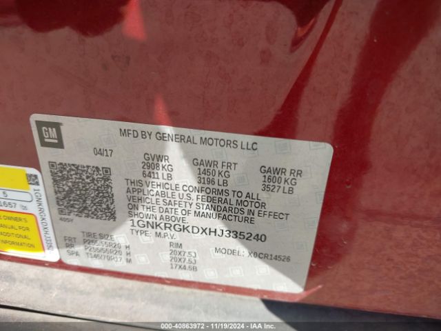 1GNKRGKDXHJ335240 Chevrolet Traverse 1lt