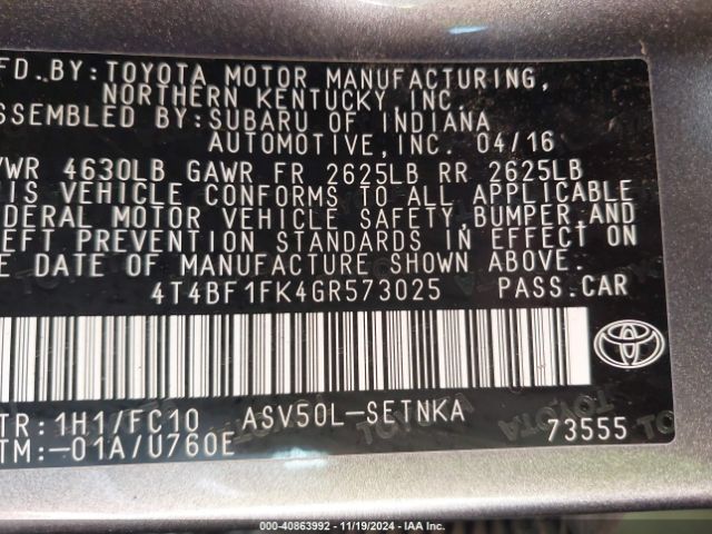4T4BF1FK4GR573025 Toyota CAMRY LE