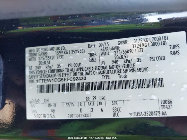 1FTEW1EG5FFC92430 Ford F-150 Platinum