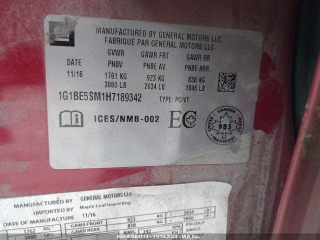 1G1BE5SM1H7189342 Chevrolet Cruze Lt Auto