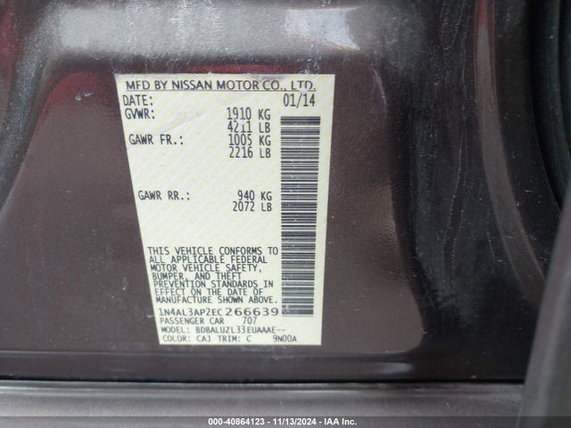 Nissan Altima 2.5 Sv 2014 1N4AL3AP2EC266639 Image 9