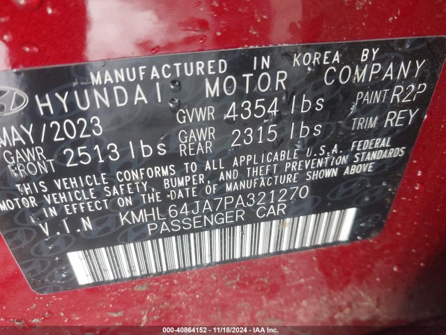 KMHL64JA7PA321270 Hyundai SONATA SEL