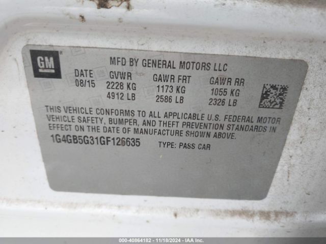 1G4GB5G31GF126635 Buick Lacrosse Leather