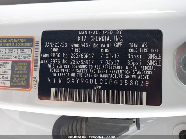 KIA SORENTO LX 2023 5XYRGDLC9PG183029 Image 9