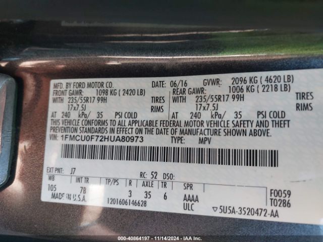 1FMCU0F72HUA80973 Ford ESCAPE S