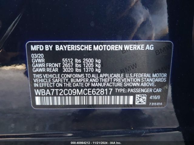 WBA7T2C09MCE62817 BMW 740I