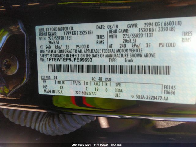 1FTEW1EP9JFE09693 Ford F-150 Xlt