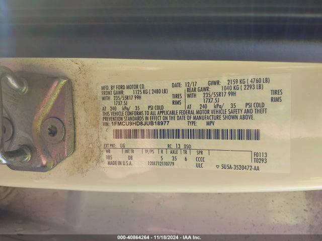 Ford ESCAPE SEL 2018 1FMCU9HD8JUB18977 Image 9