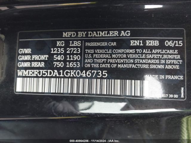 WMEFJ5DA1GK046735 Smart Fortwo Passion/prime/proxy/pure