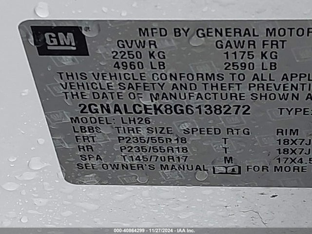 2GNALCEK8G6138272 Chevrolet EQUINOX LT