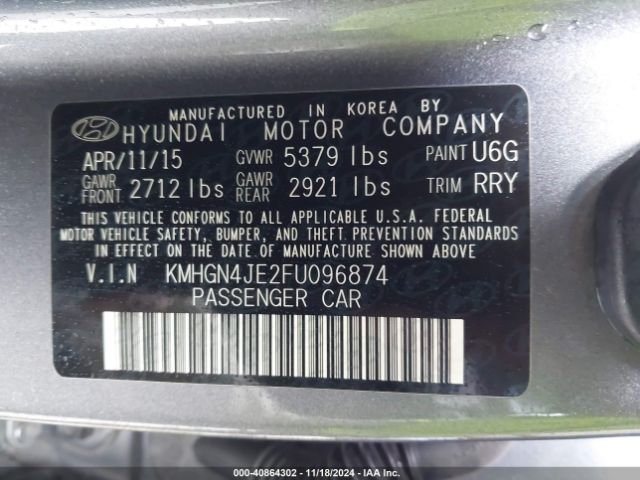 KMHGN4JE2FU096874 Hyundai Genesis 3.8
