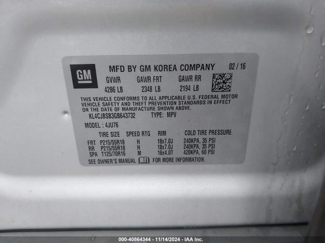 KL4CJBSB3GB643732 Buick Encore Convenience