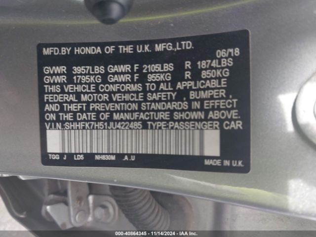 SHHFK7H51JU422485 Honda CIVIC EX