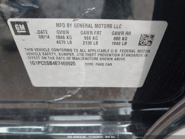 1G1PC5SB4E7469925 Chevrolet Cruze 1lt Auto