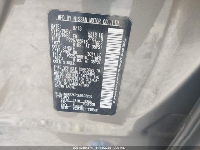 JN8AE2KP5E9102266 Nissan Quest Sv