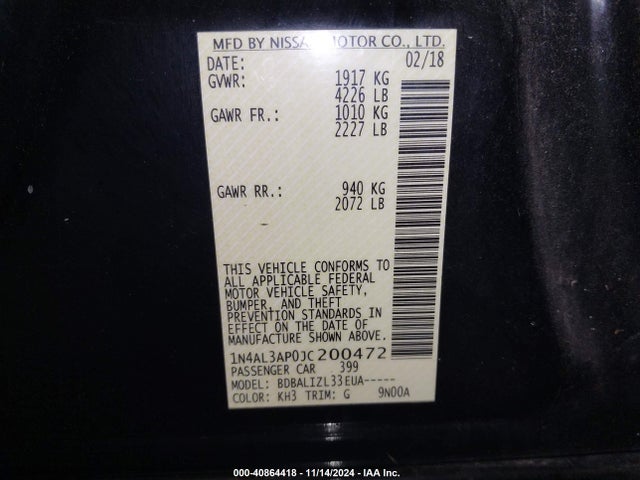 Nissan Altima 2.5 Sv 2018 1N4AL3AP0JC200472 Image 9