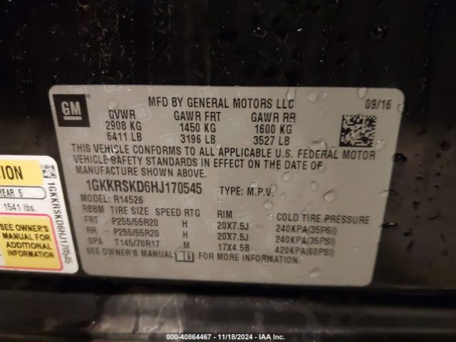 1GKKRSKD6HJ170545 GMC Acadia Limited