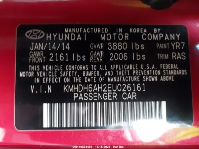 KMHDH6AH2EU026161 Hyundai Elantra