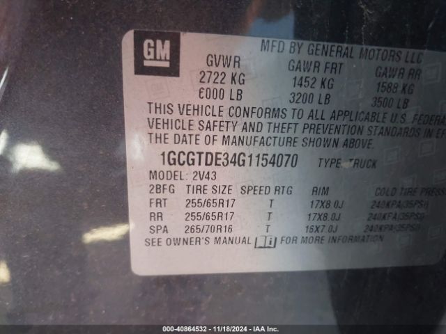 1GCGTDE34G1154070 Chevrolet Colorado Z71
